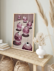 Illustration poster of multiple pink disco balls reflecting light onto a beige surface, creating a festive party atmosphere. - Image 4