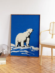 Polar Bear Wall Art illustration showing a white polar bear standing on snow against a blue background. - Image 2