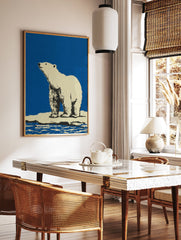 Illustrated polar bear standing on an ice floe against a blue sky, wildlife wall art print. - Image 3