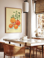 Japanese style pomegranate botanical illustration art print featuring red and orange pomegranates with green leaves. - Image 3