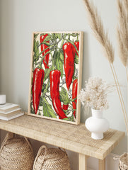 Red Chili Pepper Poster, vintage botanical illustration of vibrant red peppers and green leaves on a white background. - Image 4