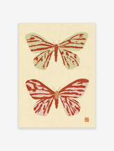 Stylized red and pink moth insect illustration on cream background