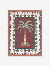 Red Palm Tree Poster with an illustrated botanical palm tree and intricate cultural border patterns in green and terracotta.
