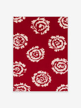 Red rose wall art with stylised white blooms on deep red background, vertical composition