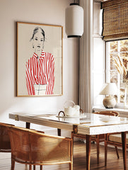 Modern fashion illustration art print of a woman in a red and white striped shirt with black hair and hoop earrings. - Image 2