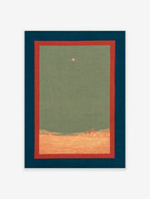 Religious art print with a glowing star over an earthy landscape, framed by deep blue and red borders.