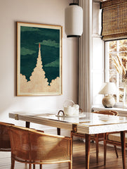 Dynamic rocket launch art print in red and green, showing a rocket ascending through clouds with a textured smoke trail. - Image 3