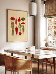 Rustic vegetable poster featuring illustrations of tomatoes, carrots, peppers, asparagus, cabbage, onion, and beet in red and green. - Image 2