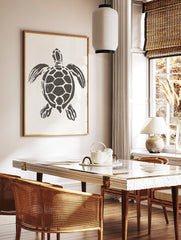 Minimalist dark grey sea turtle illustration art print on a light cream background, viewed from above. - Image 2