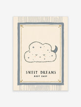 Sleeping cloud nursery print with Sweet Dreams text, crescent moon, and star details on beige background