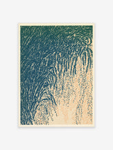 Teal weeping willow botanical art print with cascading branches and dotted foliage on cream background