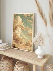 Textured oil painting of dramatic clouds in warm earth tones against a teal sky, with a subtle landscape horizon - Image 3