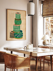 Illustrated green and orange thread spool wall art stacked on a textured beige background. - Image 2