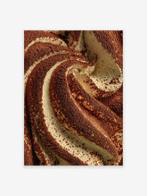 Close-up of tiramisu dessert with creamy swirls and generous cocoa powder dusting. Tiramisu wall art print.