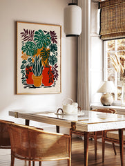 Tropical botanical poster featuring various green houseplants in red and orange pots with a cream background. - Image 2