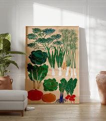 Vegetable garden poster featuring various green plants, orange pumpkins, and red radishes on a light background. - Image 3