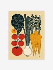 A vegetable garden poster featuring a vintage illustration of tomatoes, lettuce, carrots, and an onion in a light wood frame. - Image 4