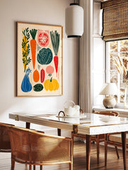 Colorful modern illustration poster featuring various vegetables like carrots, cabbage, tomato, and pumpkin on a light background. - Image 2
