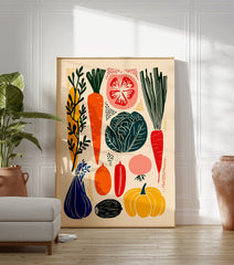Colorful modern illustration poster featuring various vegetables like carrots, cabbage, tomato, and pumpkin on a light background. - Image 3