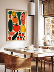 Vibrant vegetable illustration poster featuring carrots, tomatoes, peppers, cucumber, and watermelon on a light background. - Image 2