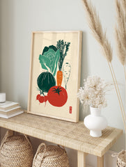 Illustrated vegetable poster featuring a tomato, cabbage, pumpkin, carrots, parsnip, and radishes in a vintage style. - Image 4