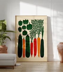 Poster featuring stylized green squash, orange carrots, and red carrots with green tops on a cream background, in an illustrative style. - Image 3