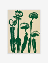 Stylised green Venus flytrap botanical illustration on cream background, minimalist graphic art print