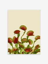 Botanical Venus flytrap plant wall art print with detailed red and green traps on a neutral cream background