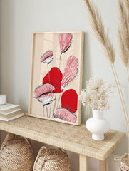 Modern Venus Flytrap botanical illustration wall art with red stripes and black details on a beige background. - Image 3