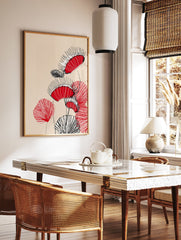 Modern Venus Flytrap wall art illustration with red, black, and white stylized carnivorous plants on a beige background. - Image 2