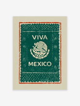 Viva Mexico wall art with eagle and serpent emblem, 'VIVA MEXICO' text, green background, and red distressed border