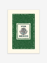 Viva Mexico wall art with Mexican eagle and snake emblem, 'VIVA MEXICO' text, green textured background, stamp border