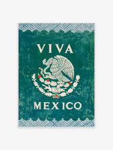 Viva Mexico Wall Art with white Mexican eagle emblem on dark green, blue patterned borders