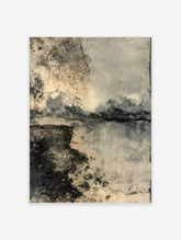 Distressed weathered wall texture art print with dark stains, cracks, and a beige-grey grunge palette