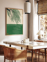 Japanese style Willow Tree poster with green leaves hanging over water with ripples. - Image 2