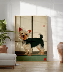 Japanese style illustration of a Yorkshire Terrier dog standing against a light background, perfect Yorkshire Terrier wall art. - Image 3
