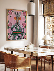 Zebra poster wearing sunglasses and a floral shirt with 'GUCCI' text, surrounded by pink roses on a pink background. - Image 2