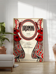 Vintage Music Poster, Red Floral Print