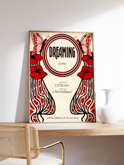 Vintage Music Poster, Red Floral Print