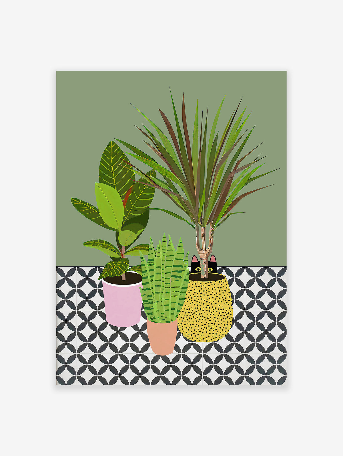 Hiding Black Cat Poster, Plant Pot Print