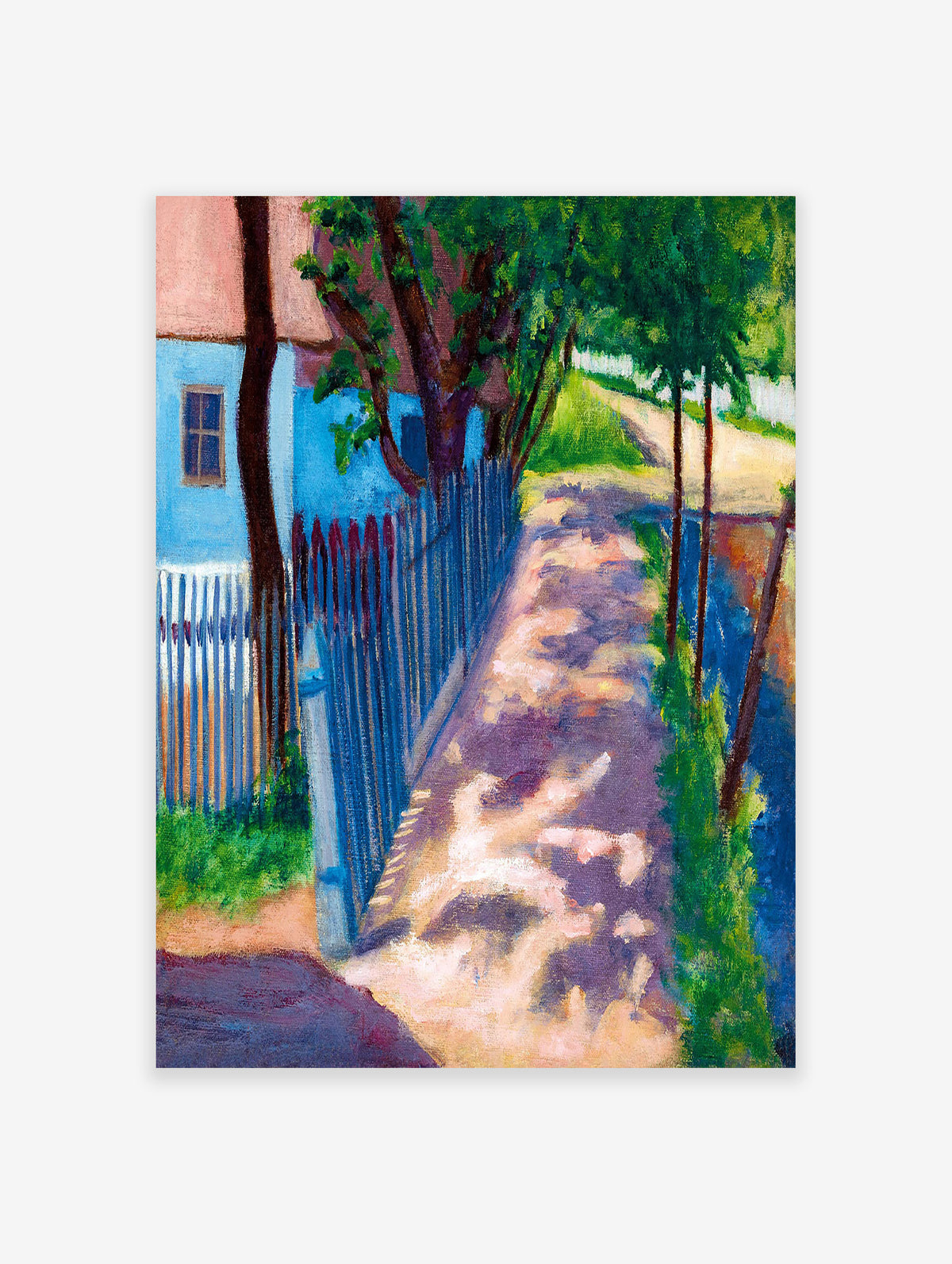 Sunlit Street in Nagybanya with a Blue House Poster by Lajos Tihanyi, Lajos Tihanyi Print