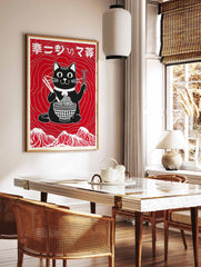 Black Cat Eating Ramen Poster