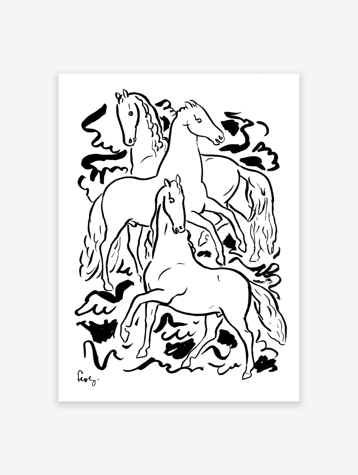 Stallions Poster, Black and White Animal Print