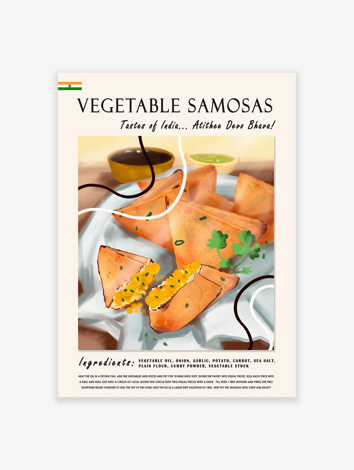 Indian Samosas Poster, Indian Food Print