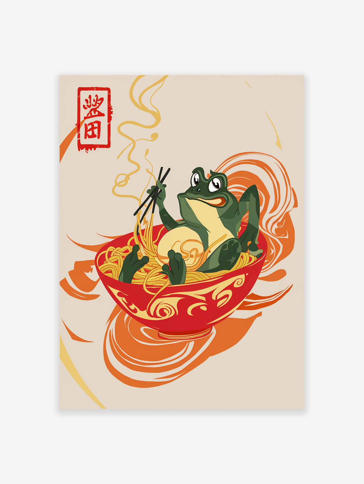 Kawaii Frog Ramen Japanese Noodle Poster