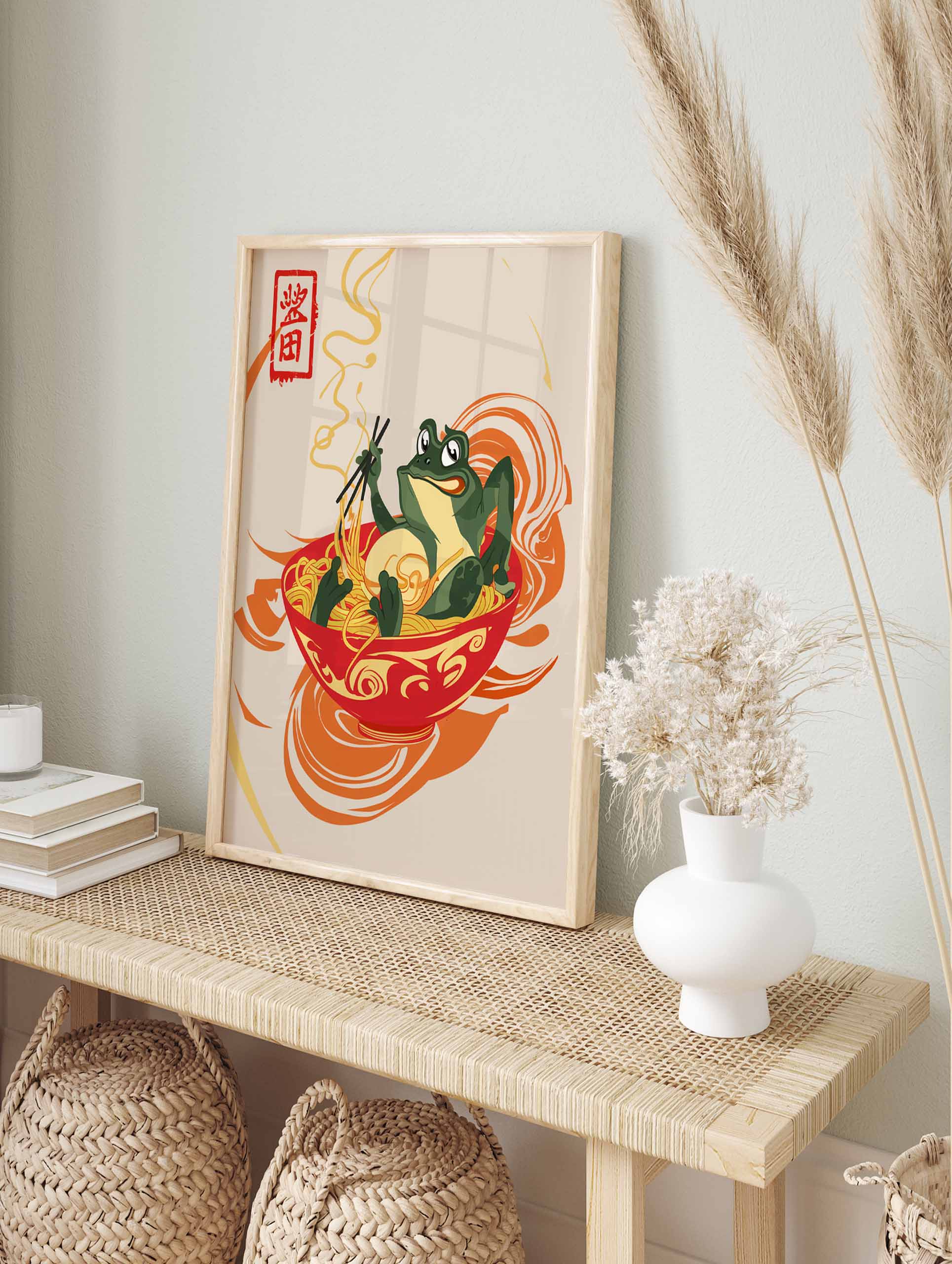 Kawaii Frog Ramen Japanese Noodle Poster