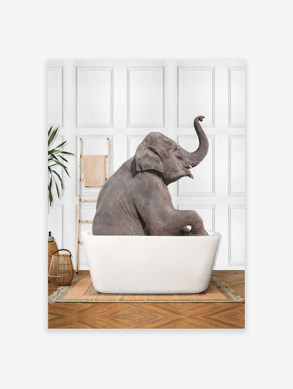 Elephant in Bathtub Poster, Elephant Print