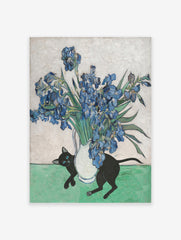 Irises Poster by Vincent Van Gogh with Black Cat, Van Gogh Cat Print