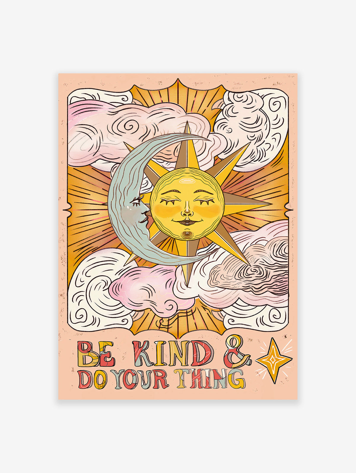 Sun and Moon Poster, Retro 70's Print