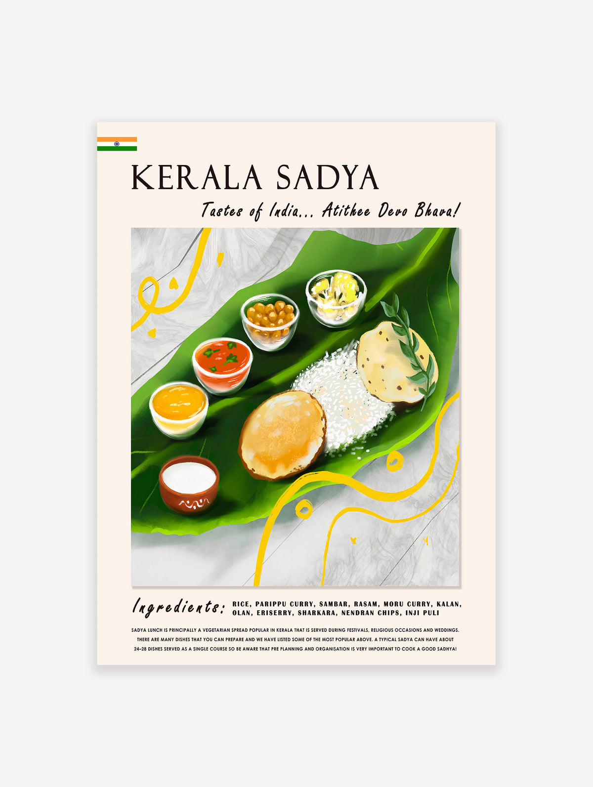 Kerala Sadya Indian Food Poster, Indian Food Print